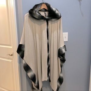 Faux fur trimmed cape / shawl